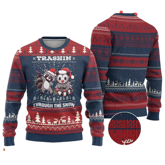 Raccoon Trashin Through The Snow Ugly Christmas Sweater - Moonbestprint