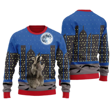 Raccoon Look At Moon Ugly Sweater 2026 Christmas - Moonbestprint
