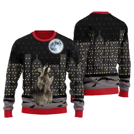 Raccoon Look At Moon Ugly Sweater 2026 Christmas - Moonbestprint