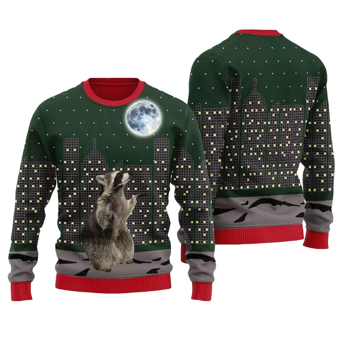 Raccoon Look At Moon Ugly Sweater 2026 Christmas - Moonbestprint