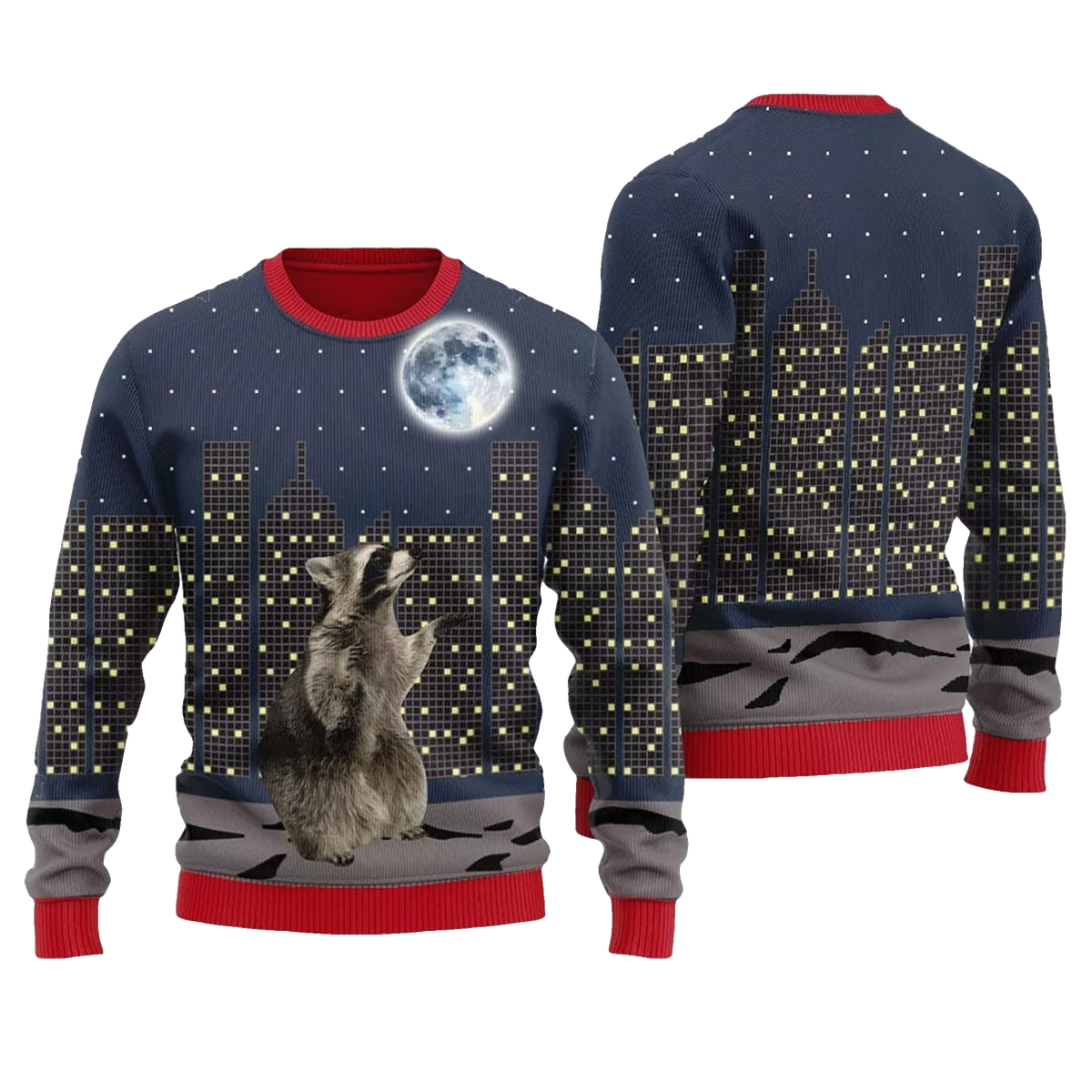 Raccoon Look At Moon Ugly Sweater 2026 Christmas - Moonbestprint