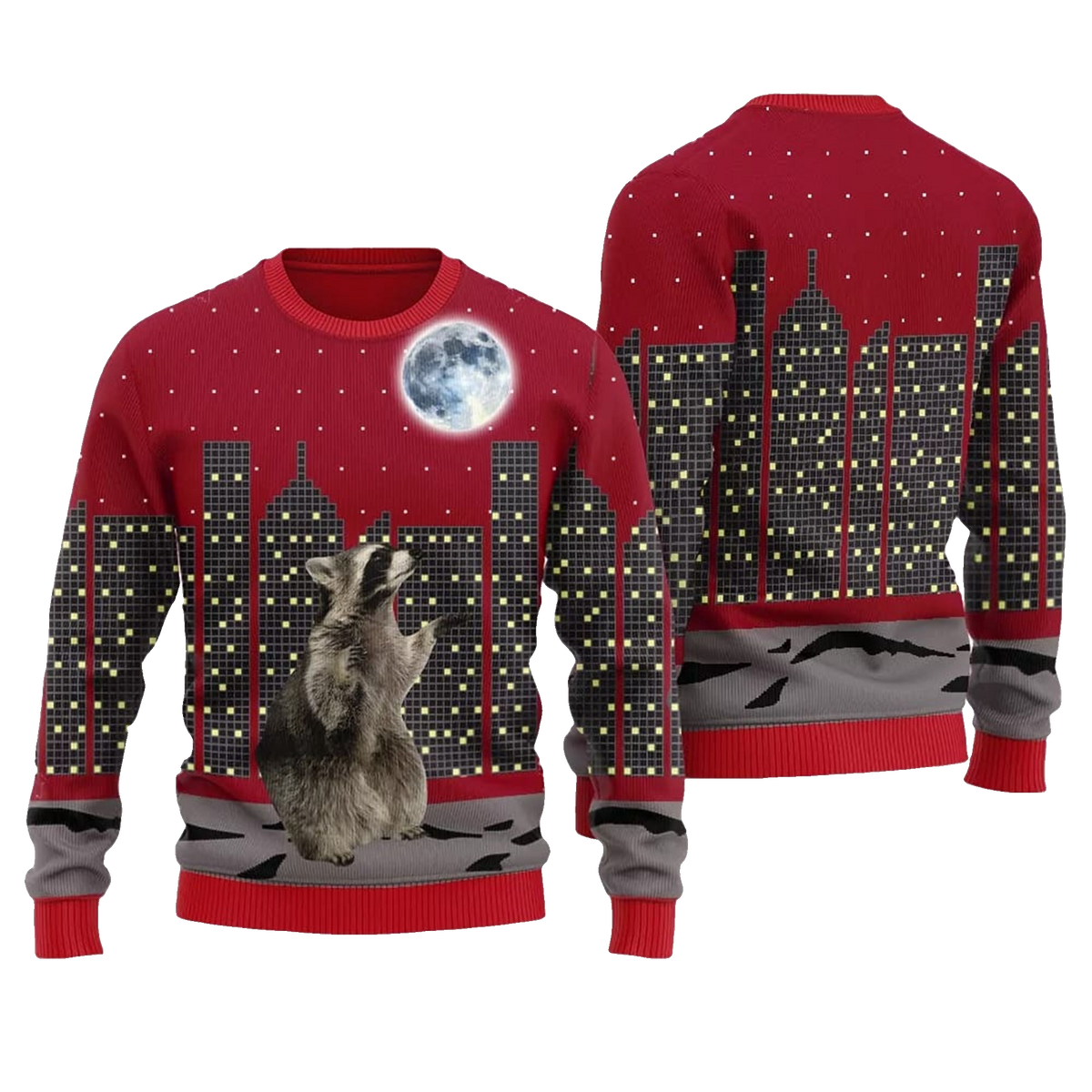 Raccoon Look At Moon Ugly Sweater 2026 Christmas - Moonbestprint