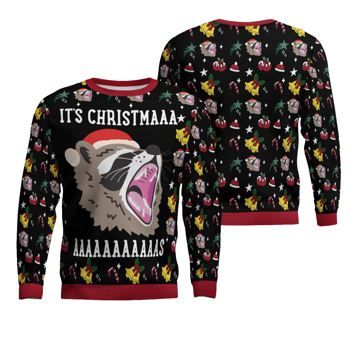 Raccoon It's Christmas Ugly Christmas Sweater Black – Moonbestprint