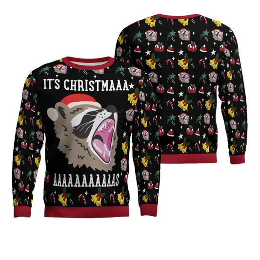 Raccoon It's Christmas Ugly Christmas Sweater Black – Moonbestprint