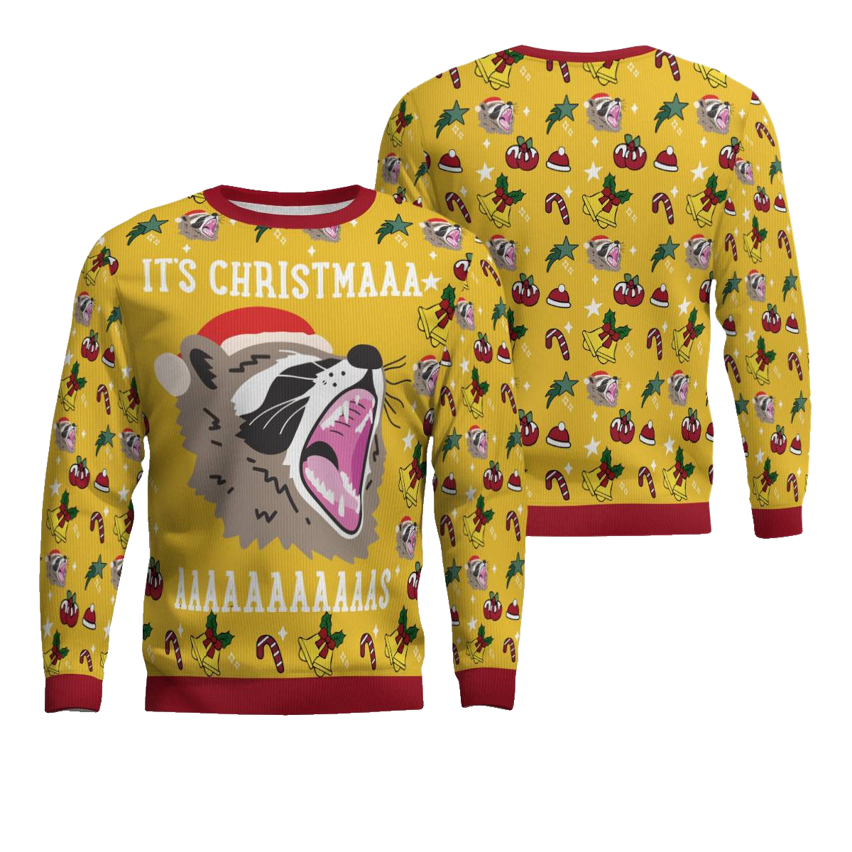 Raccoon It's Christmas Ugly Christmas Sweater Gold Metallic – Moonbestprint