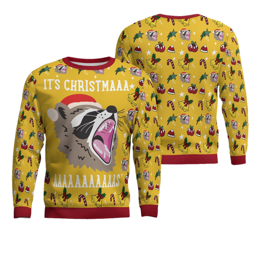 Raccoon It's Christmas Ugly Christmas Sweater Gold Metallic – Moonbestprint