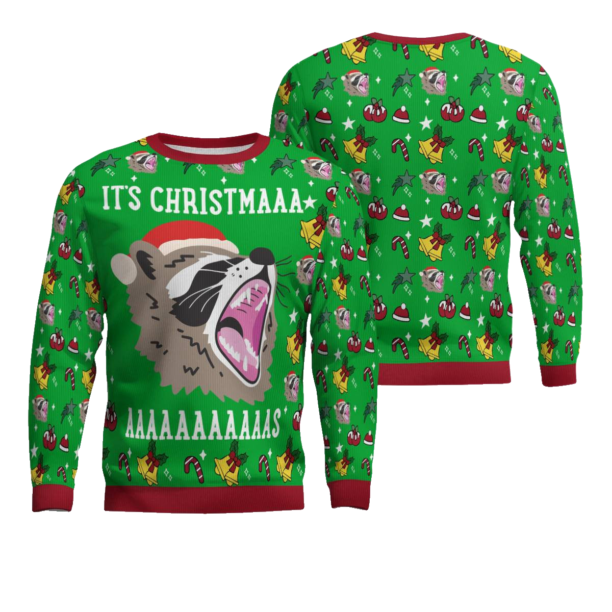 Raccoon It's Christmas Ugly Christmas Sweater Green – Moonbestprint