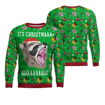 Raccoon It's Christmas Ugly Christmas Sweater Green – Moonbestprint