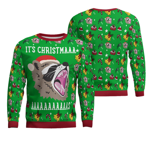 Raccoon It's Christmas Ugly Christmas Sweater Green – Moonbestprint