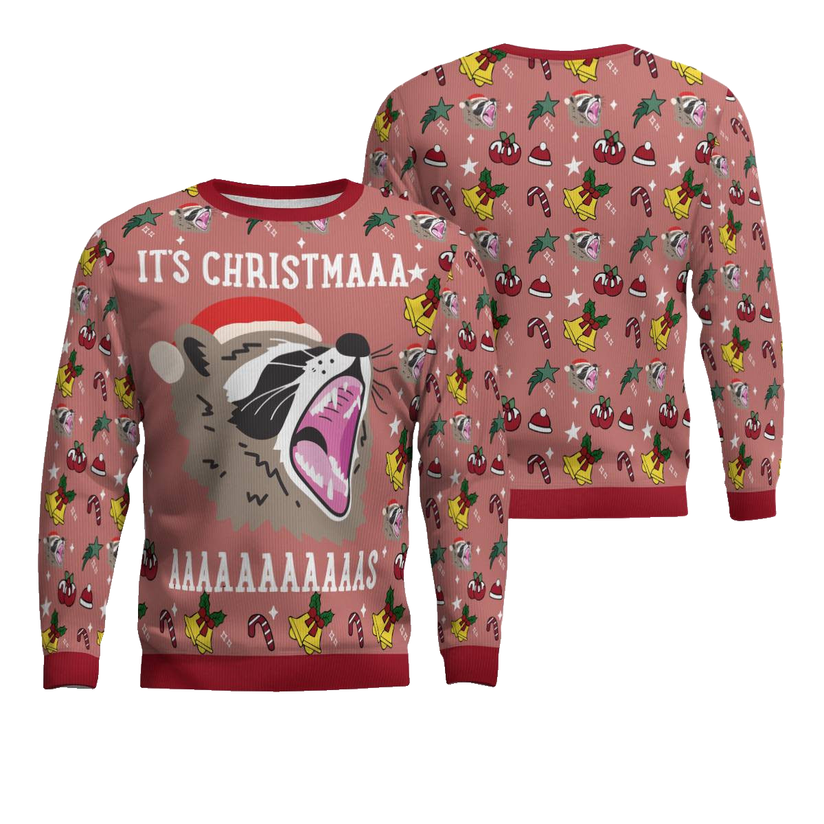 Raccoon It's Christmas Ugly Christmas Sweater Mocha Mousse – Moonbestprint