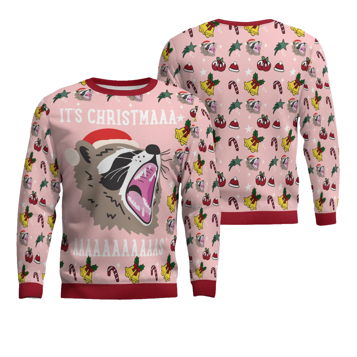 Raccoon It's Christmas Ugly Christmas Sweater Powder Pink – Moonbestprint