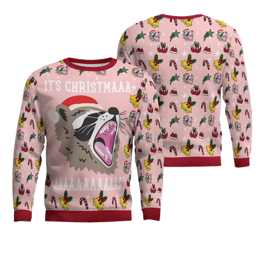Raccoon It's Christmas Ugly Christmas Sweater Powder Pink – Moonbestprint