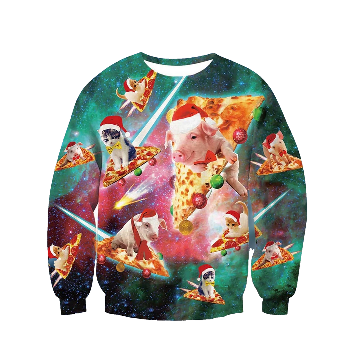 Pig Cat Pizza Ugly Christmas Sweater - Moonbestprint