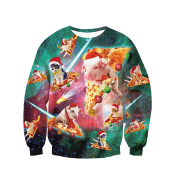 Pig Cat Pizza Ugly Christmas Sweater - Moonbestprint