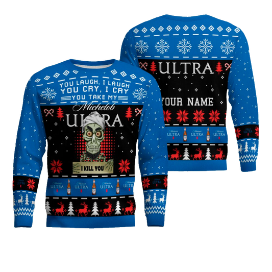 Personalized Michelob Ultra Funny Skeleton Ugly Christmas Sweater (Your Name) – Moonbestprint