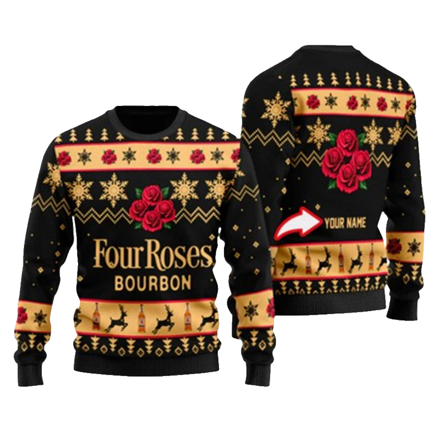Personalized Funny Four Roses Bourbon Ugly Christmas Sweater – Moonbestprint