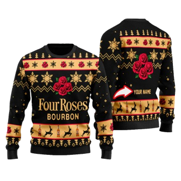 Personalized Funny Four Roses Bourbon Ugly Christmas Sweater – Moonbestprint