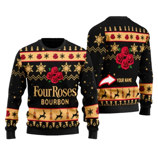 Personalized Funny Four Roses Bourbon Ugly Christmas Sweater – Moonbestprint