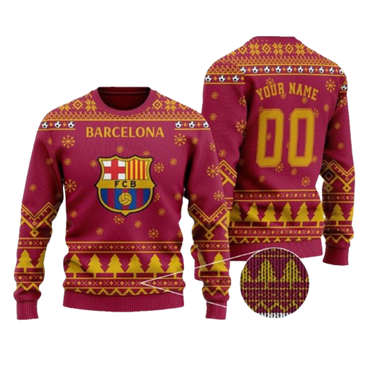 Personalized And Number Barcelona Christmas For Fans Ugly Christmas Sweater – Moonbestprint