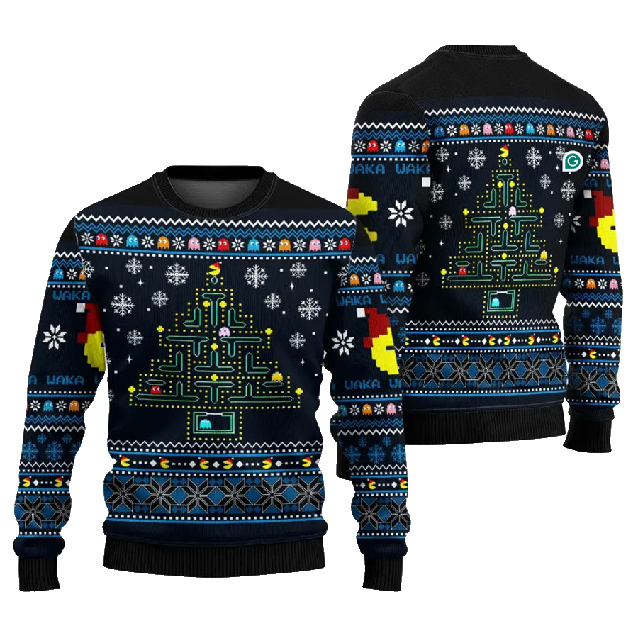 Pacman Tree Ugly Christmas Sweater – Moonbestprint