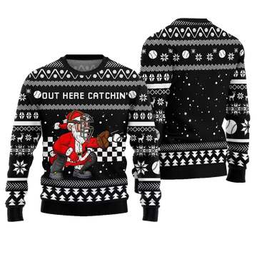 Out Here Catchin Santa Baseball Ugly Christmas Sweater - Moonbestprint