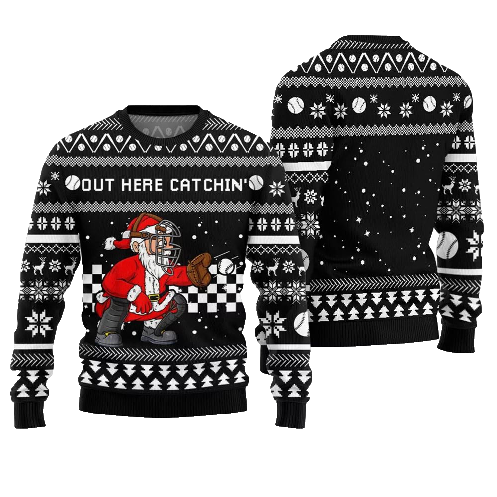 Out Here Catchin Santa Baseball Ugly Christmas Sweater - Moonbestprint