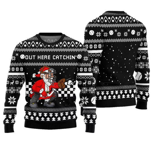 Out Here Catchin Santa Baseball Ugly Christmas Sweater - Moonbestprint