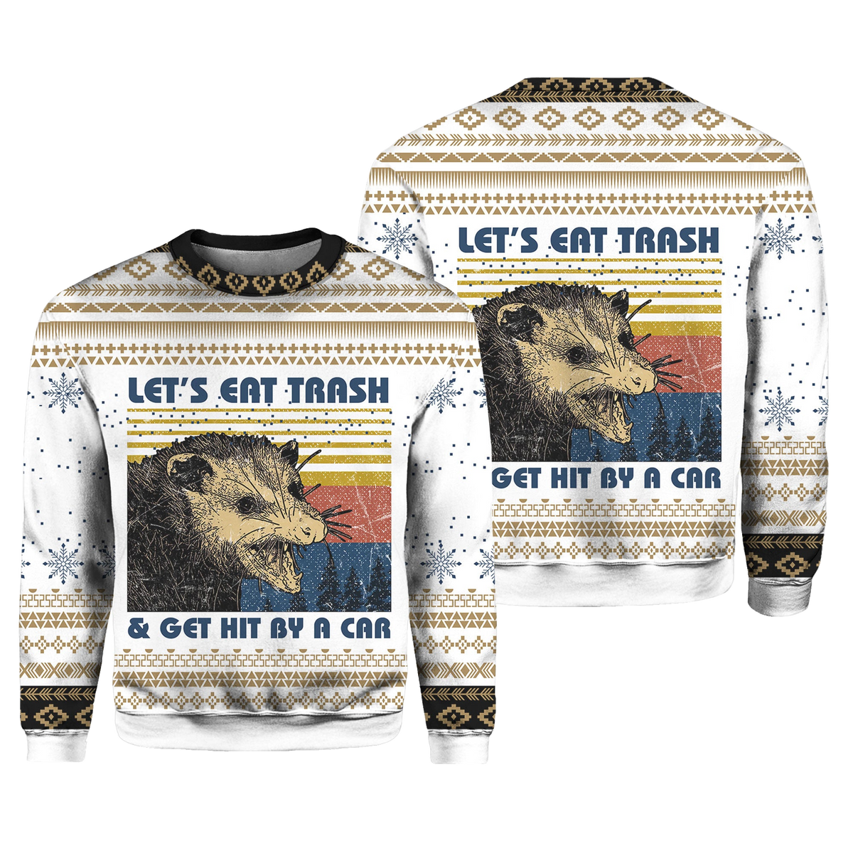 Opossum Let's Eat Trash Get Hit By A Car Christmas Ugly Sweater – Moonbestprint