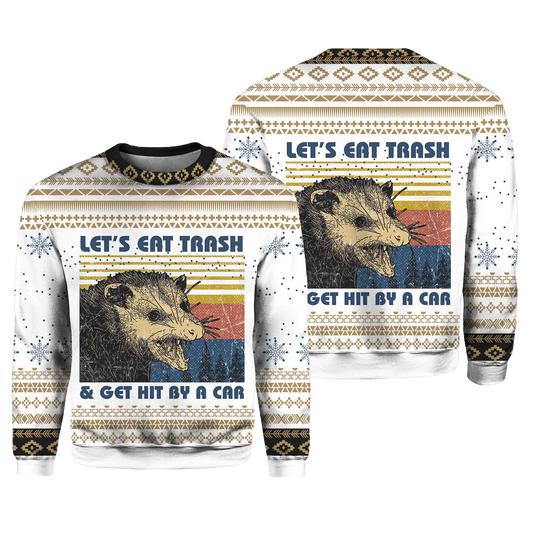 Opossum Let's Eat Trash Get Hit By A Car Christmas Ugly Sweater – Moonbestprint