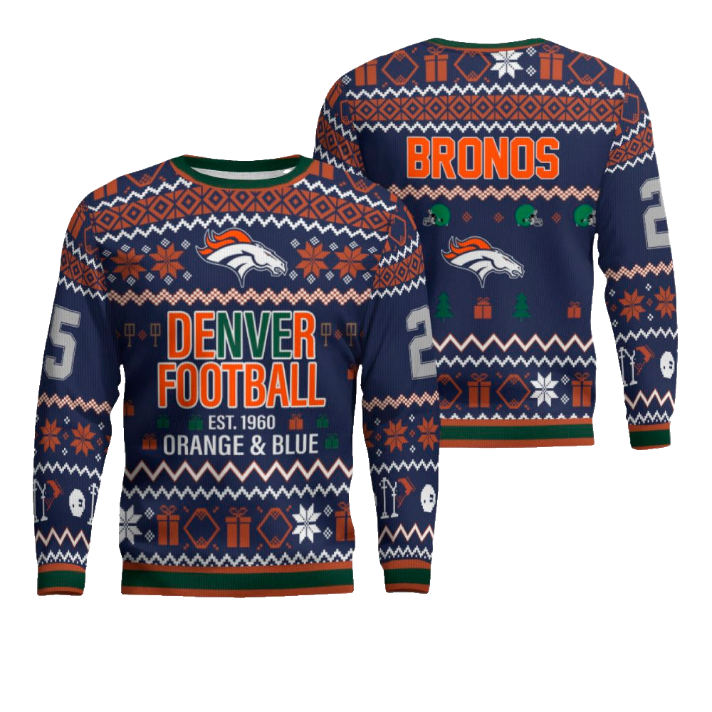 Orange & Blue Denver Broncos Ugly Christmas Sweater 2025 – Moonbestprint