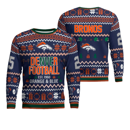 Orange & Blue Denver Broncos Ugly Christmas Sweater 2025 – Moonbestprint