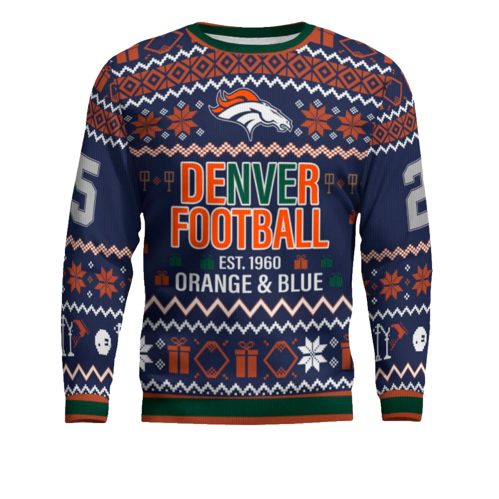 Orange & Blue Denver Broncos Ugly Christmas Sweater 2025 – Moonbestprint