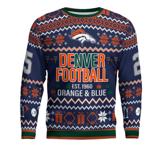 Orange & Blue Denver Broncos Ugly Christmas Sweater 2025 – Moonbestprint