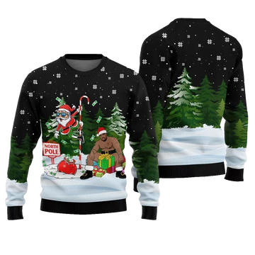 North Pole Santa With Barry Wood Ugly Christmas Sweater - Moonbestprint