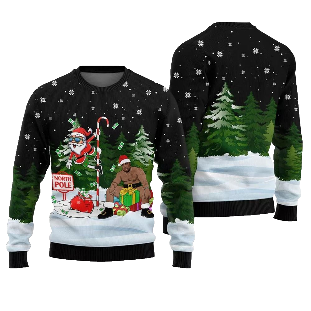 North Pole Santa With Barry Wood Ugly Christmas Sweater - Moonbestprint