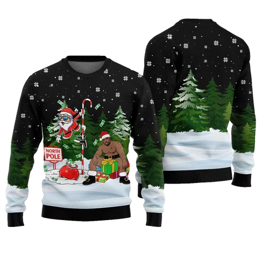 North Pole Santa With Barry Wood Ugly Christmas Sweater - Moonbestprint