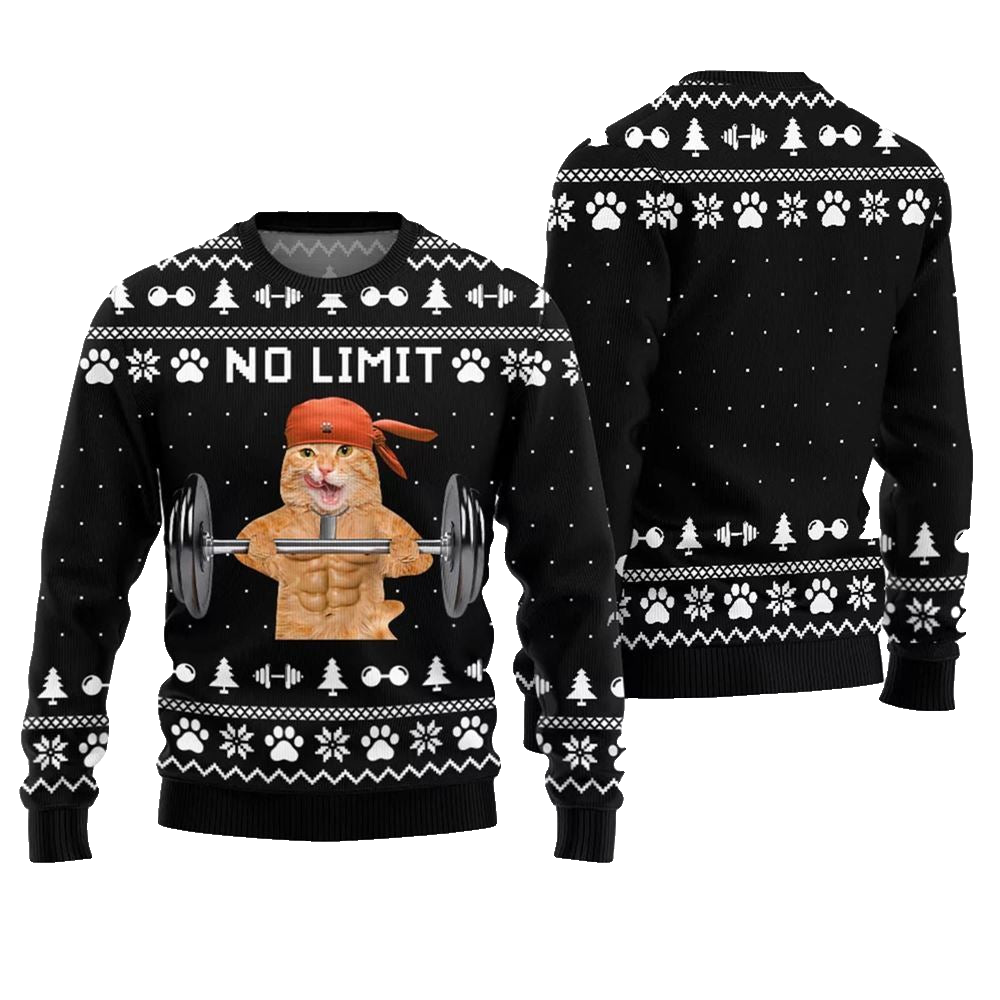 No Limit Buff Cat Ugly Christmas Sweater - Moonbestprint