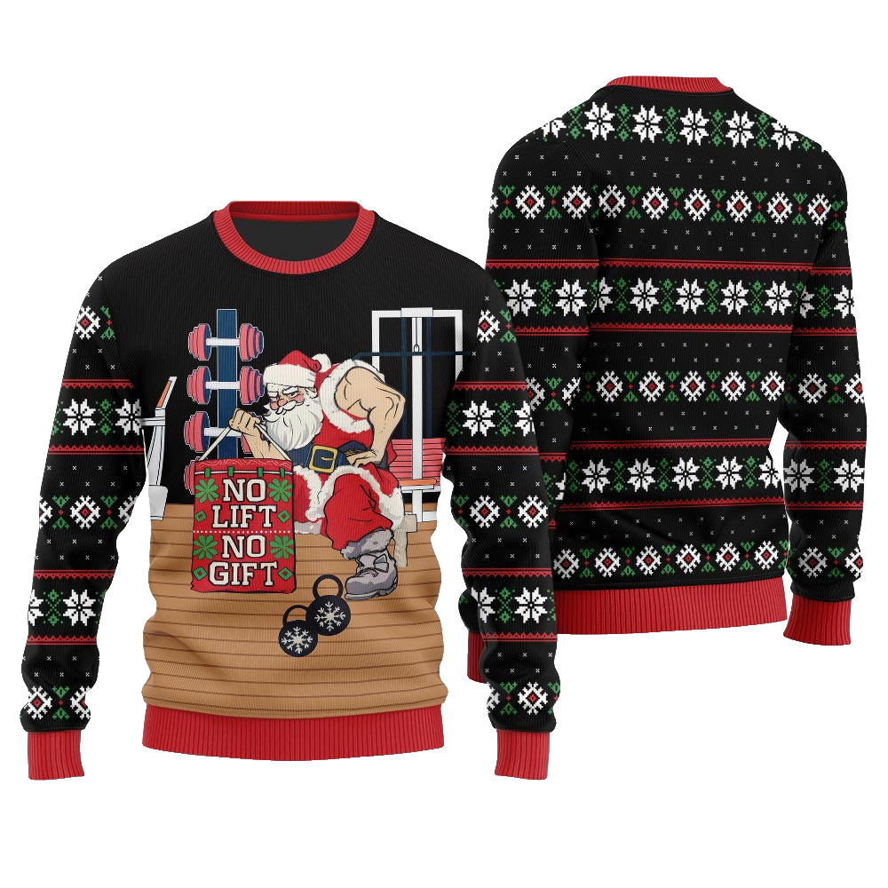 No Lift No Gift Gym Santa Ugly Christmas Sweater Black – Moonbestprint