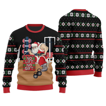 No Lift No Gift Gym Santa Ugly Christmas Sweater Black – Moonbestprint