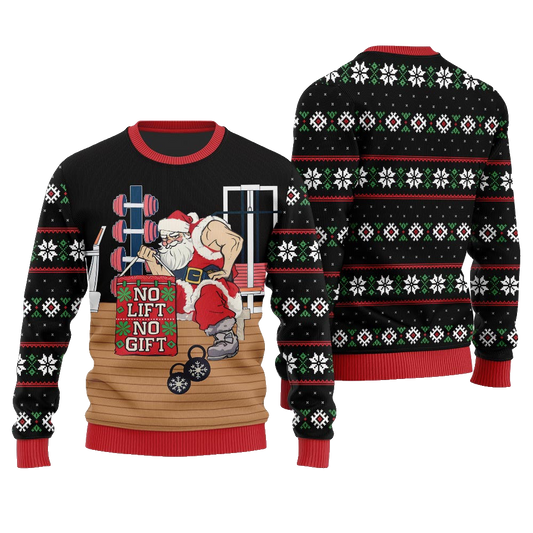 No Lift No Gift Gym Santa Ugly Christmas Sweater Black – Moonbestprint