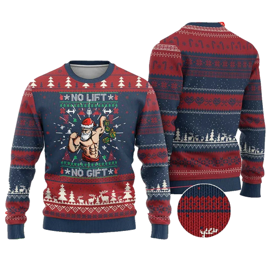 No Lift No Gift Santa Gym Ugly Christmas Sweater - Moonbestprint