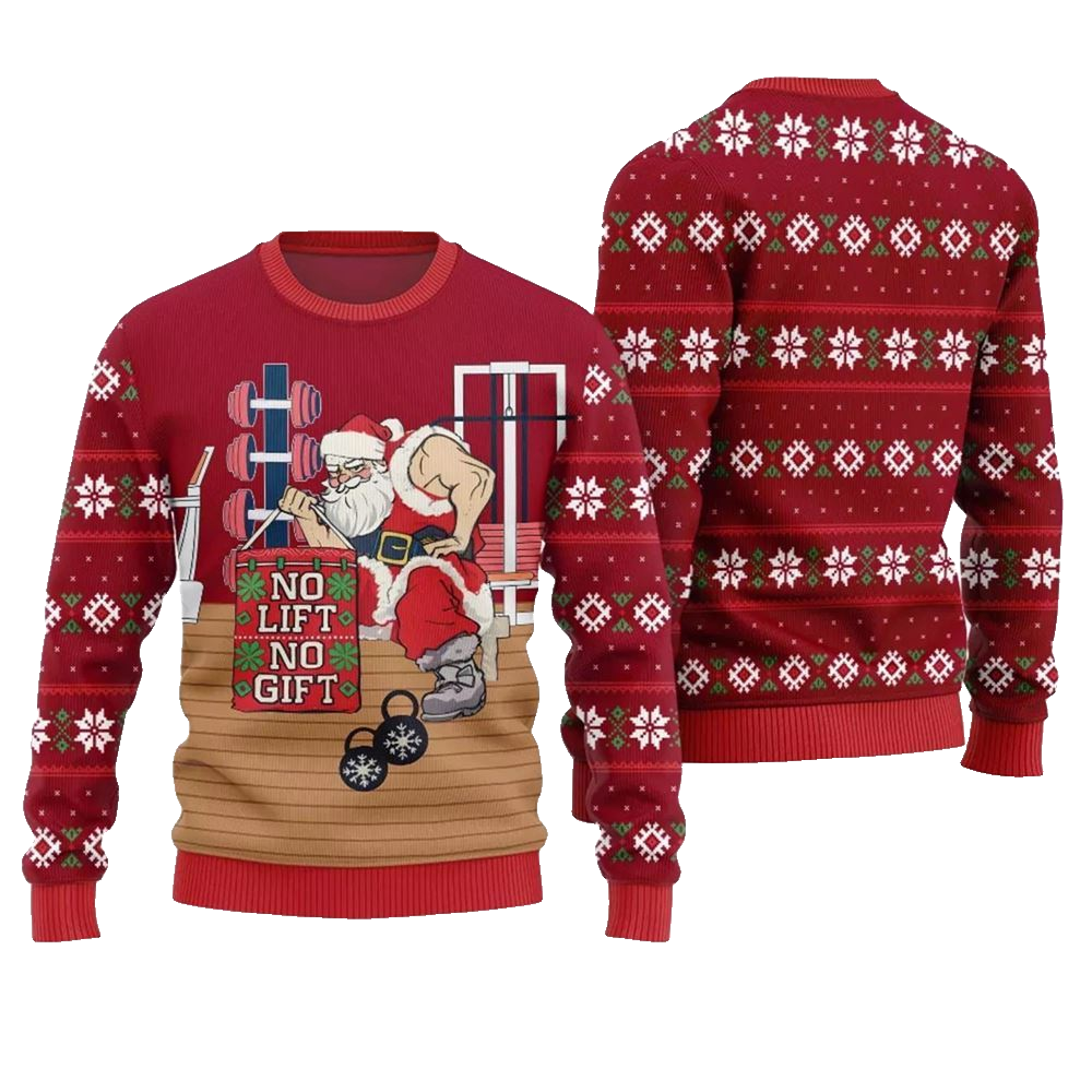 No Lift No Gift Gym Santa Ugly Christmas Sweater - Moonbestprint