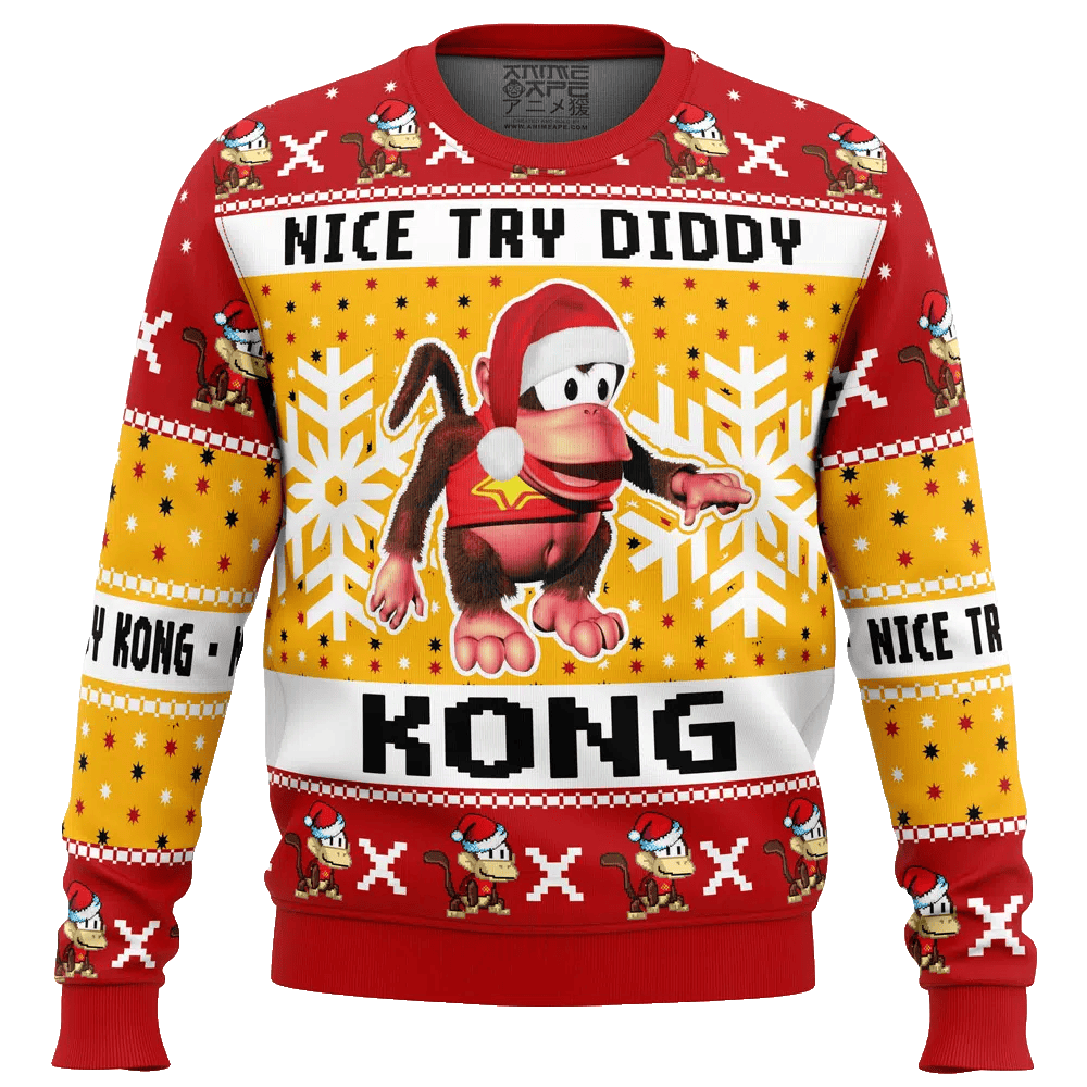 Nice Try Diddy Kong Meme Donkey Kong Ugly Christmas Sweater – Moonbestprint