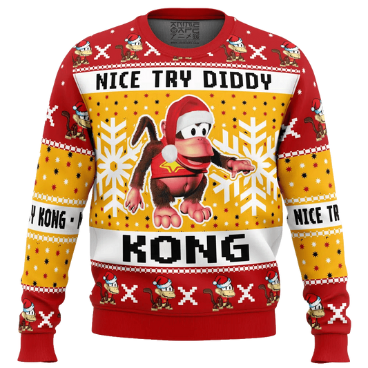 Nice Try Diddy Kong Meme Donkey Kong Ugly Christmas Sweater – Moonbestprint