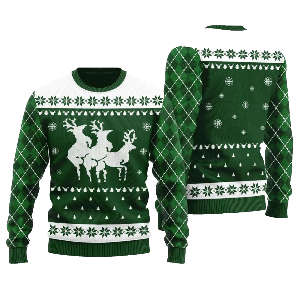 Naughty Threesome Reindeer Ugly Christmas Sweater Green – Moonbestprint