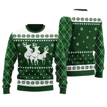 Naughty Threesome Reindeer Ugly Christmas Sweater Green – Moonbestprint
