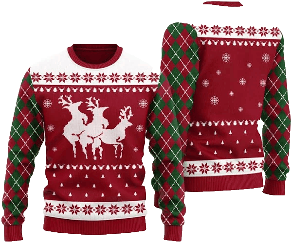 Naughty Reindeer Threesome Ugly Christmas Sweater Red – Moonbestprint