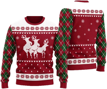 Naughty Reindeer Threesome Ugly Christmas Sweater Red – Moonbestprint