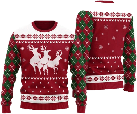 Naughty Reindeer Threesome Ugly Christmas Sweater Red – Moonbestprint