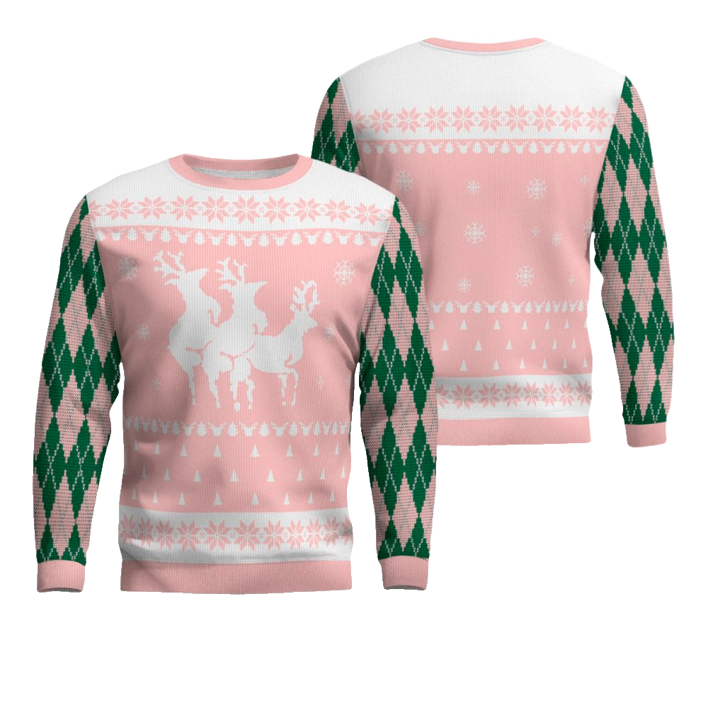 Naughty Reindeer Threesome Ugly Christmas Sweater Powder Pink – Moonbestprint